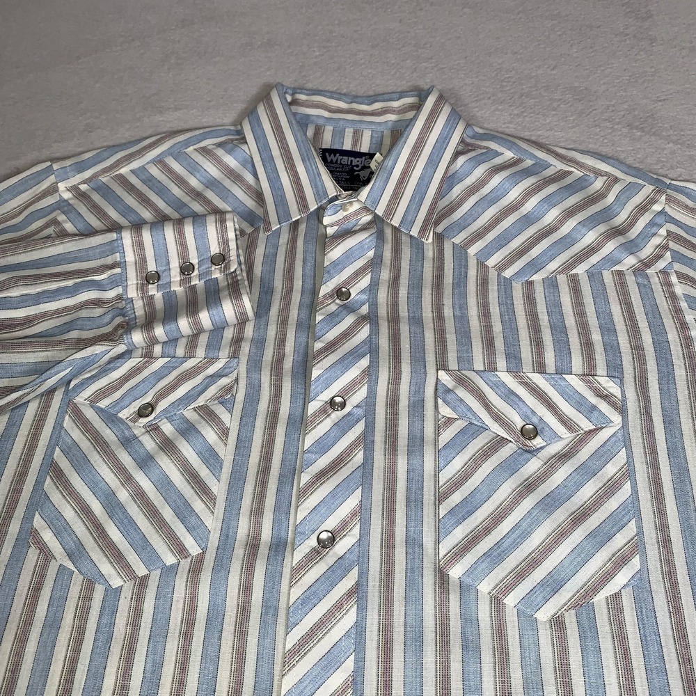 Vintage Wrangler Shirt Mens 17.5-35 2XL Striped Snap Long Sleeve USA‎ Made 90s